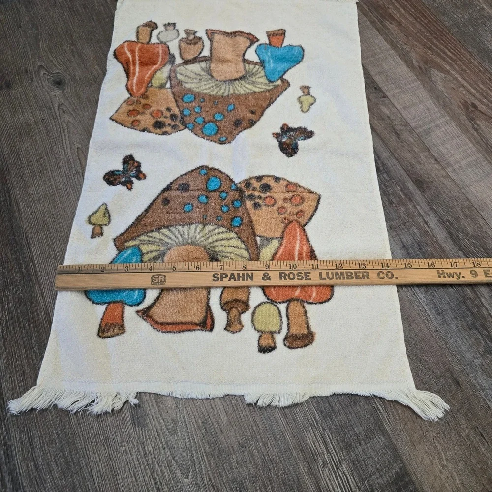 Vintage 1970's Cannon Mushroom & Butterflies Hand Towel Merry Mushroom Boho